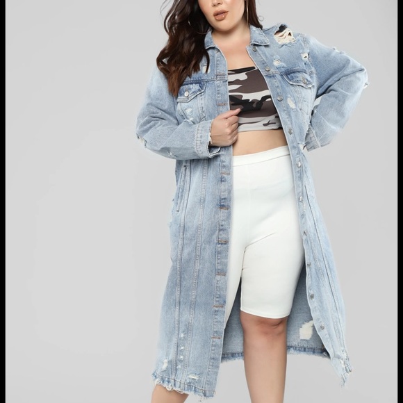 Plus Size Long Denim Jacket Rag & Muffin - Picture 2 of 7